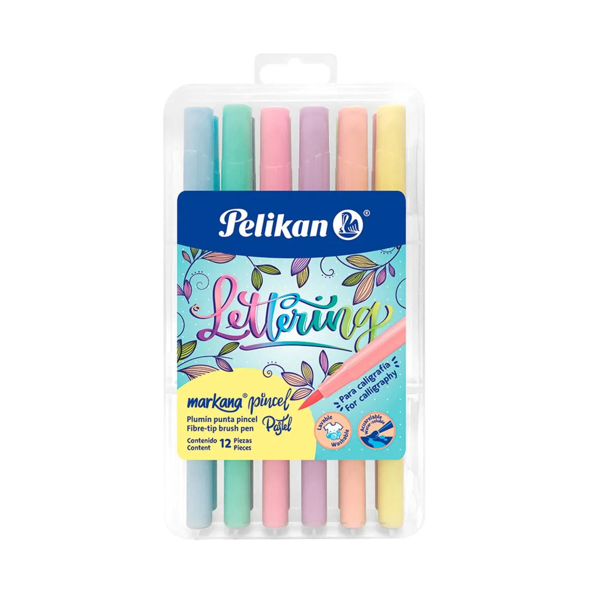 Estuche Plumones Punta Pincel Pelikan Markana Pastel x12 Unidades