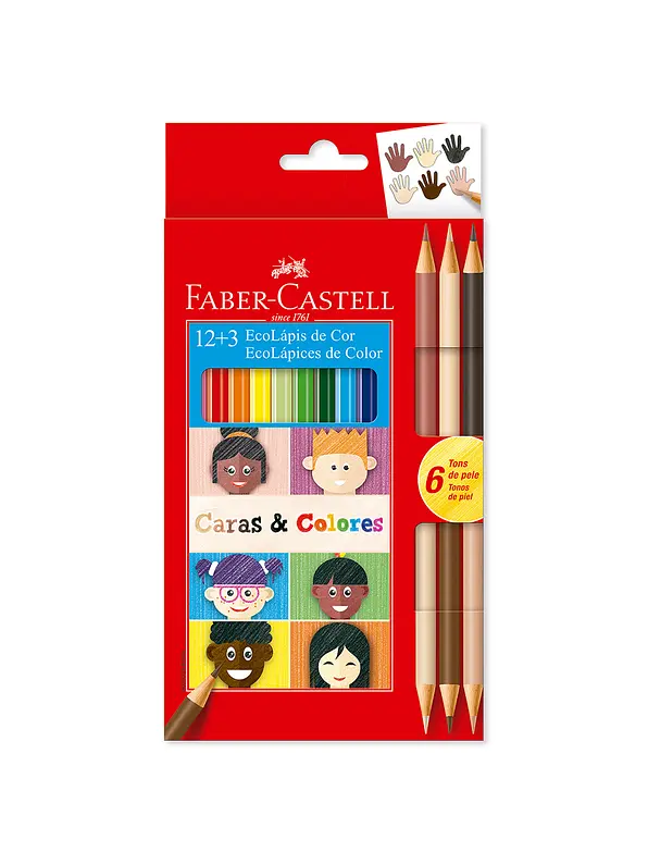 Colores Caras y Colores x12+3 Unidades Tonos de Piel Faber-Castell