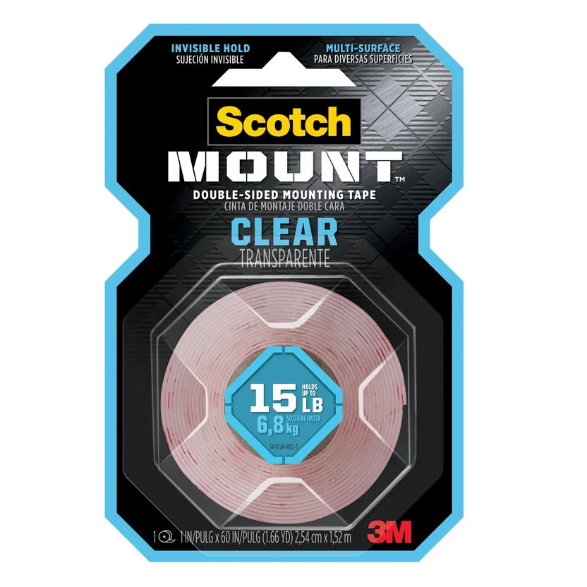 Cinta Doble Faz Transparente 25mmx1,52 Metros Clear Scotch Mount 3M