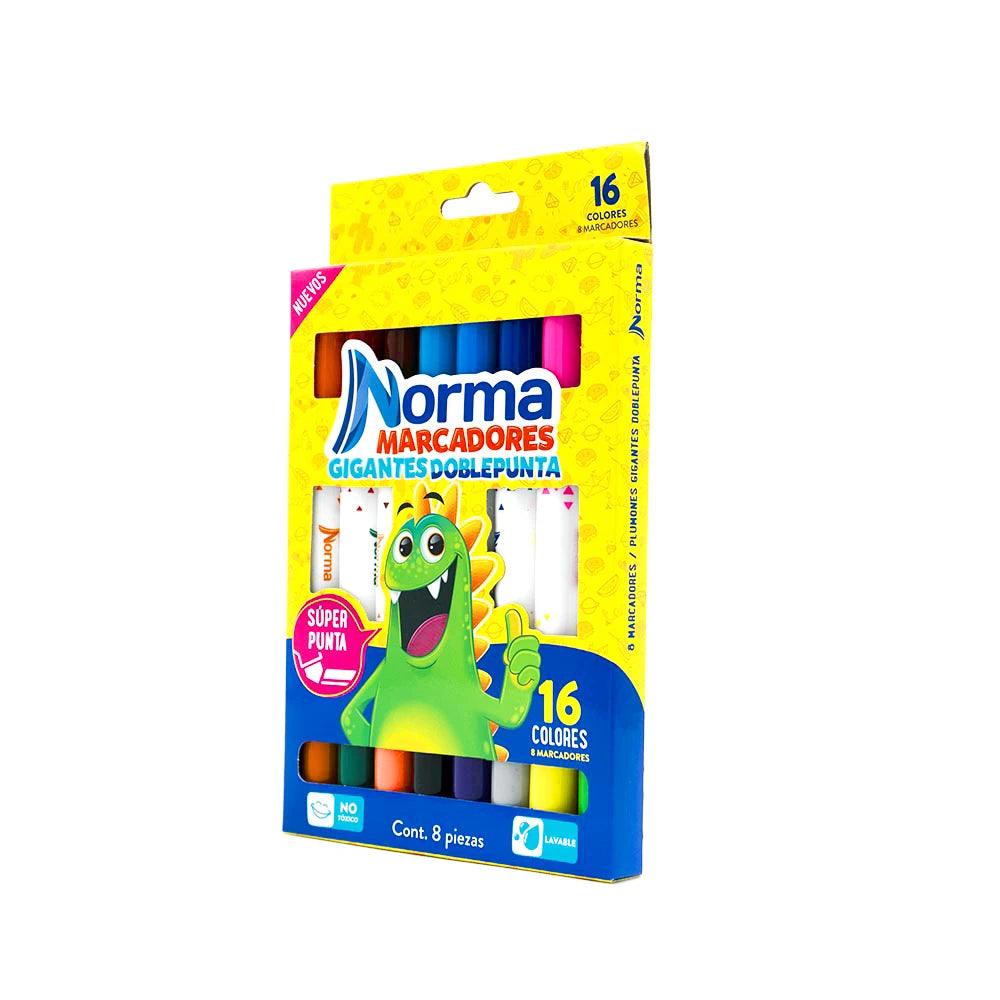 Plumones Lavables Norma Gigantes Doble Punta x8 Unidades