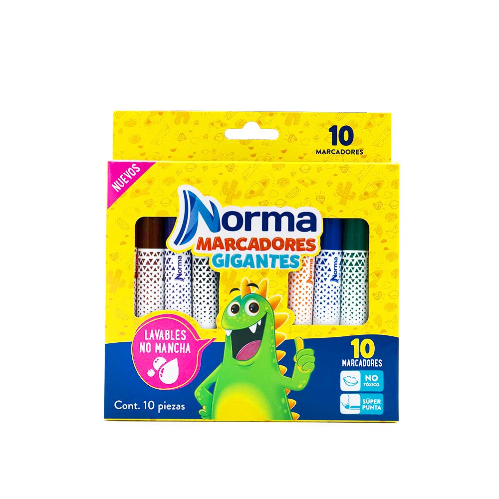 Plumones Lavables Norma Gigantes x10 Unidades