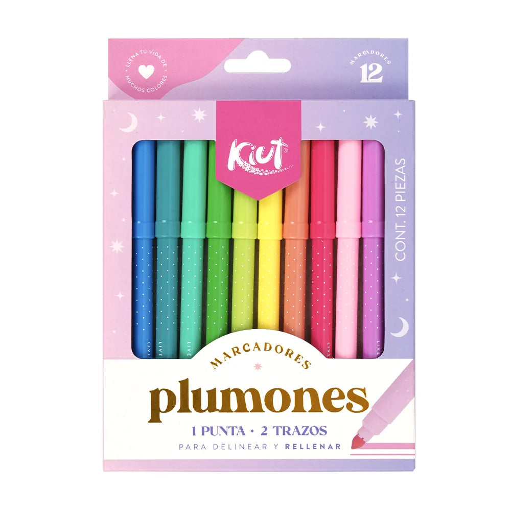 Plumones Lavables Kiut x12 Unidades Punta Conica