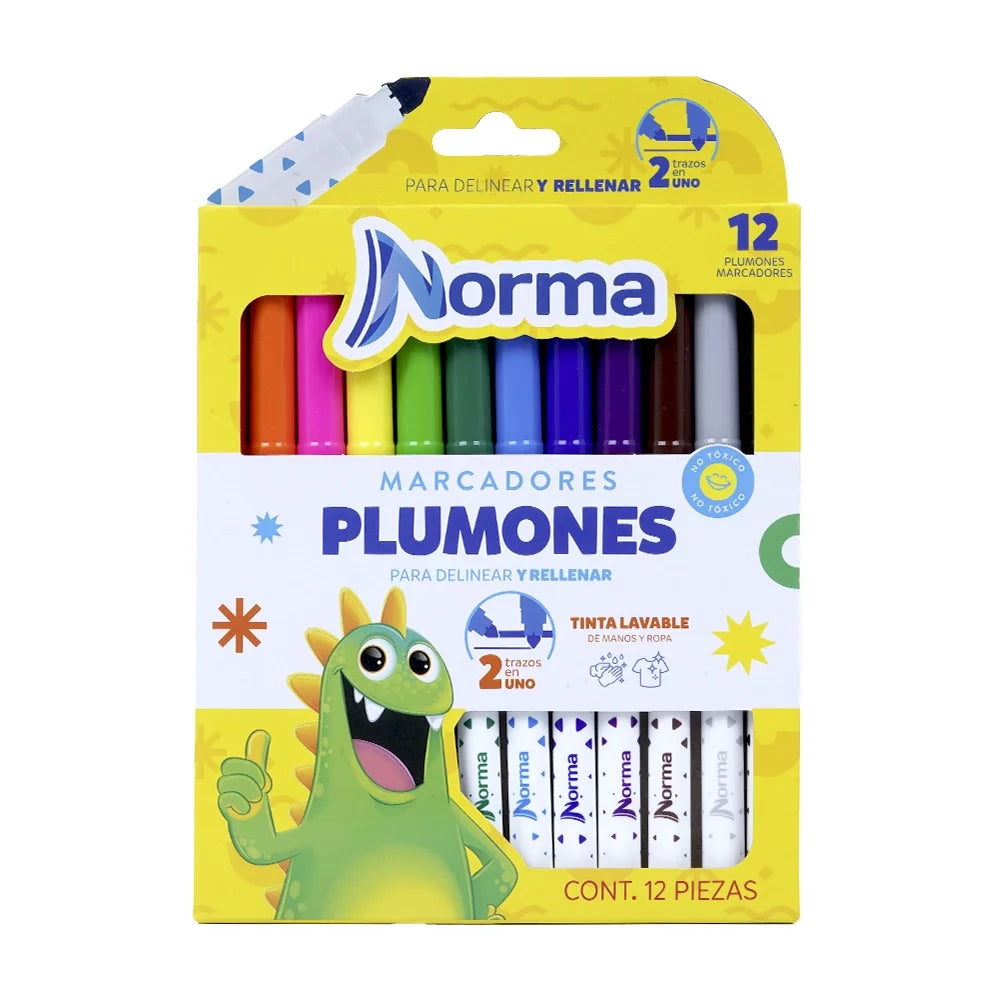 Plumones Lavables Norma x12 Unidades
