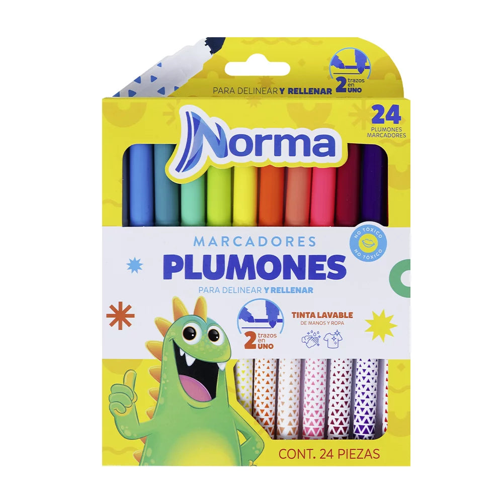 Plumones Lavables Norma x24 Unidades